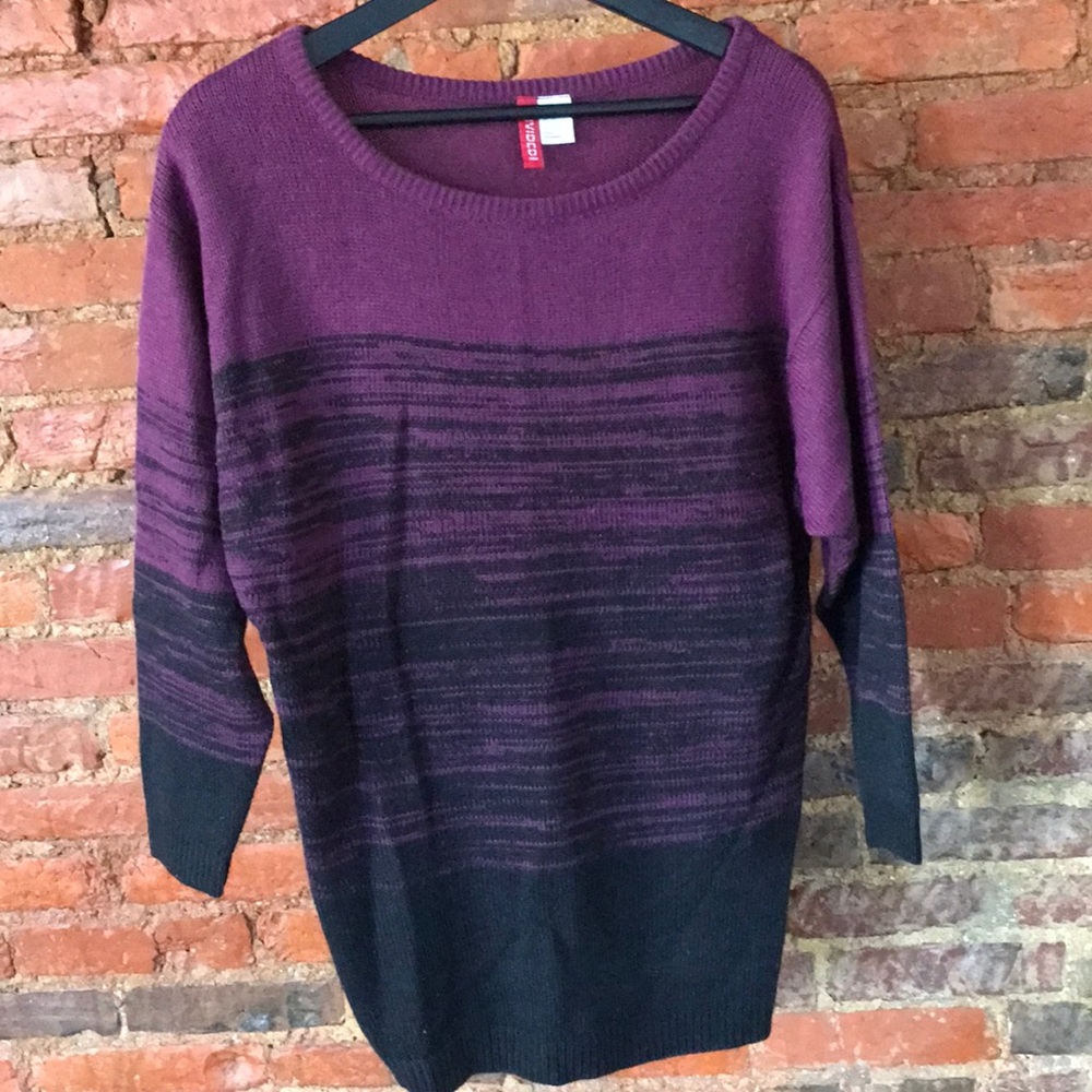 Tunic length purple and black sweater